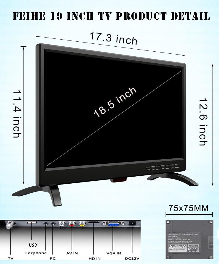 Feihe 22 Inch TV, FHD LED Flat Screen TV 1080p IPS Display w/Digital Dual Tuners ATSC/HDMI/VGA/AV/USB Suitable for Kitchen/RV/Caravan and Boat(2022 Model)