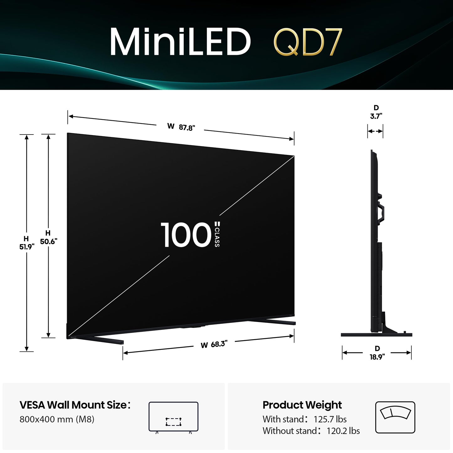 Hisense 55" Class QD7 Series Mini-LED 4K UHD Smart Fire TV (55QD7QF, 2025 Model) - QLED, HDR10+, Dolby Vision, Dolby Atmos, Game Mode Plus, ALLM, Alexa Built in with Voice Remote, Streaming TV, Black