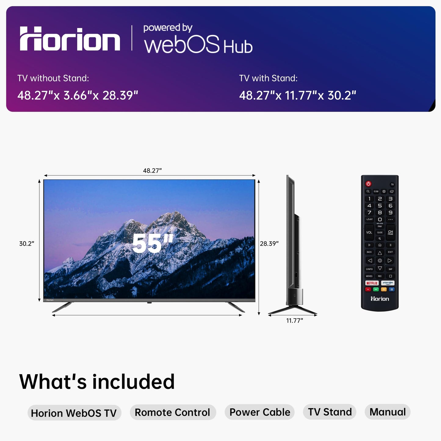 HORION 43 inch Smart TV, 4K UHD LED TV with WebOS 22, Ultra Slim Television with Mega Contrast, HDR10, Dolby Audio - Streaming Live, Bluetooth, Hdmi, WiFi ((P6D Series, 2025)