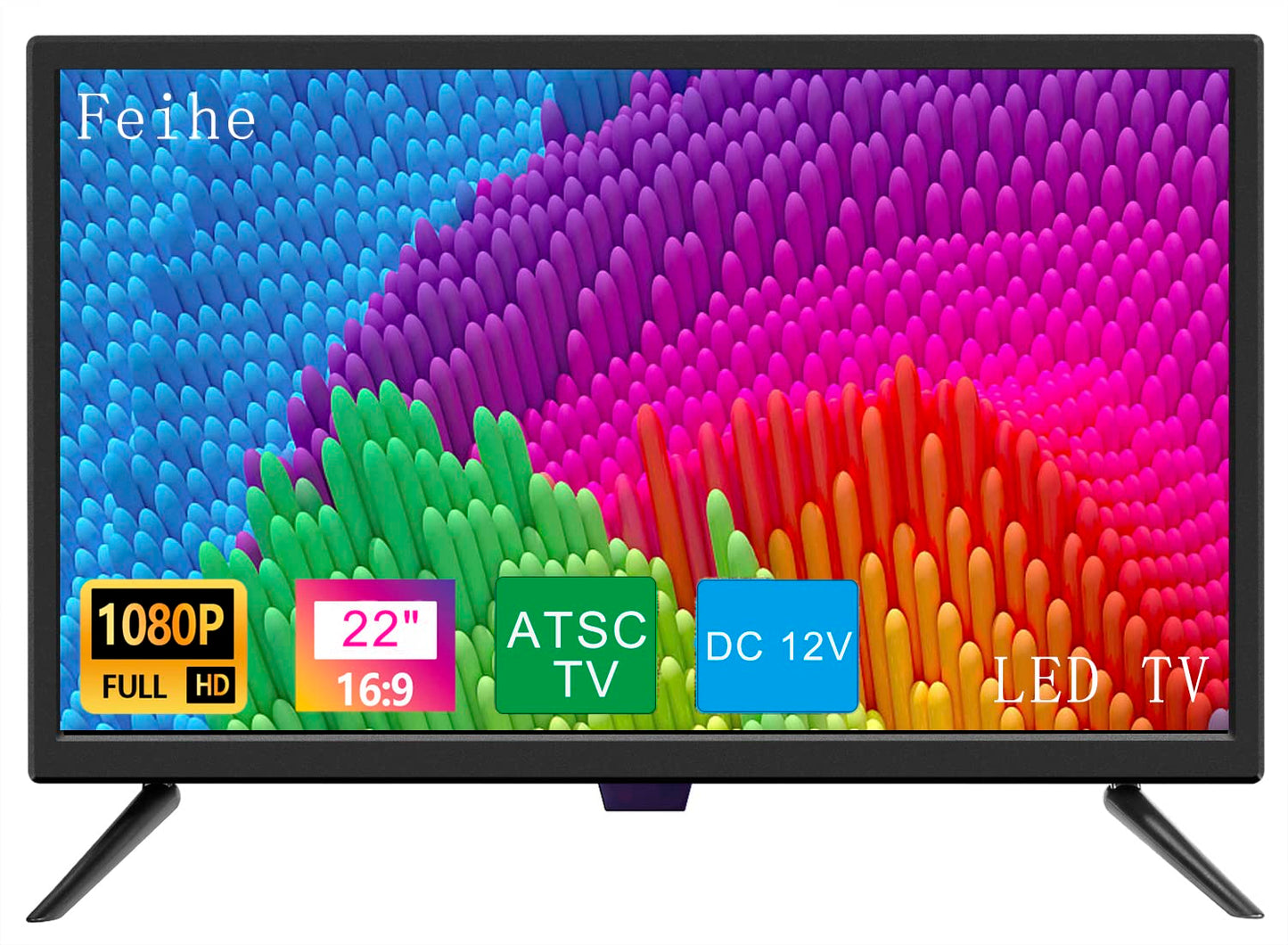 Feihe 22 Inch TV, FHD LED Flat Screen TV 1080p IPS Display w/Digital Dual Tuners ATSC/HDMI/VGA/AV/USB Suitable for Kitchen/RV/Caravan and Boat(2022 Model)