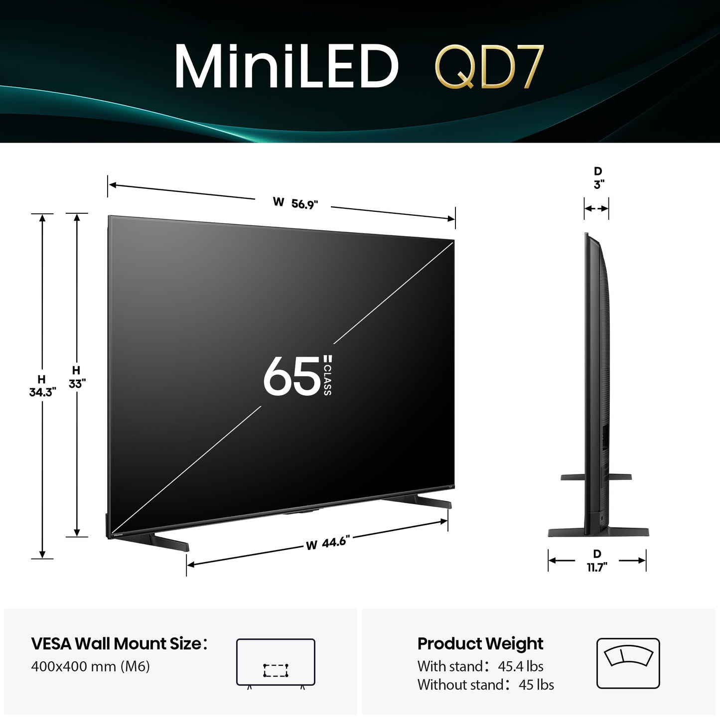 Hisense 55" Class QD7 Series Mini-LED 4K UHD Smart Fire TV (55QD7QF, 2025 Model) - QLED, HDR10+, Dolby Vision, Dolby Atmos, Game Mode Plus, ALLM, Alexa Built in with Voice Remote, Streaming TV, Black