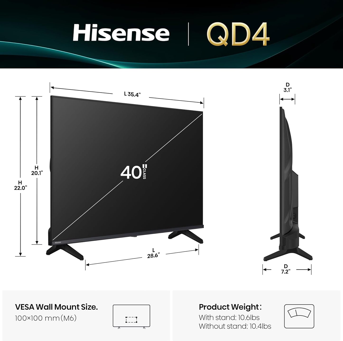 Hisense 40-Inch Class QD4 Series QLED FHD Smart Fire TV (40QD4QF, 2025 Model) - Quantum Dot Color, DTS Virtual: X, Alexa Built in, Slim Bezel Design