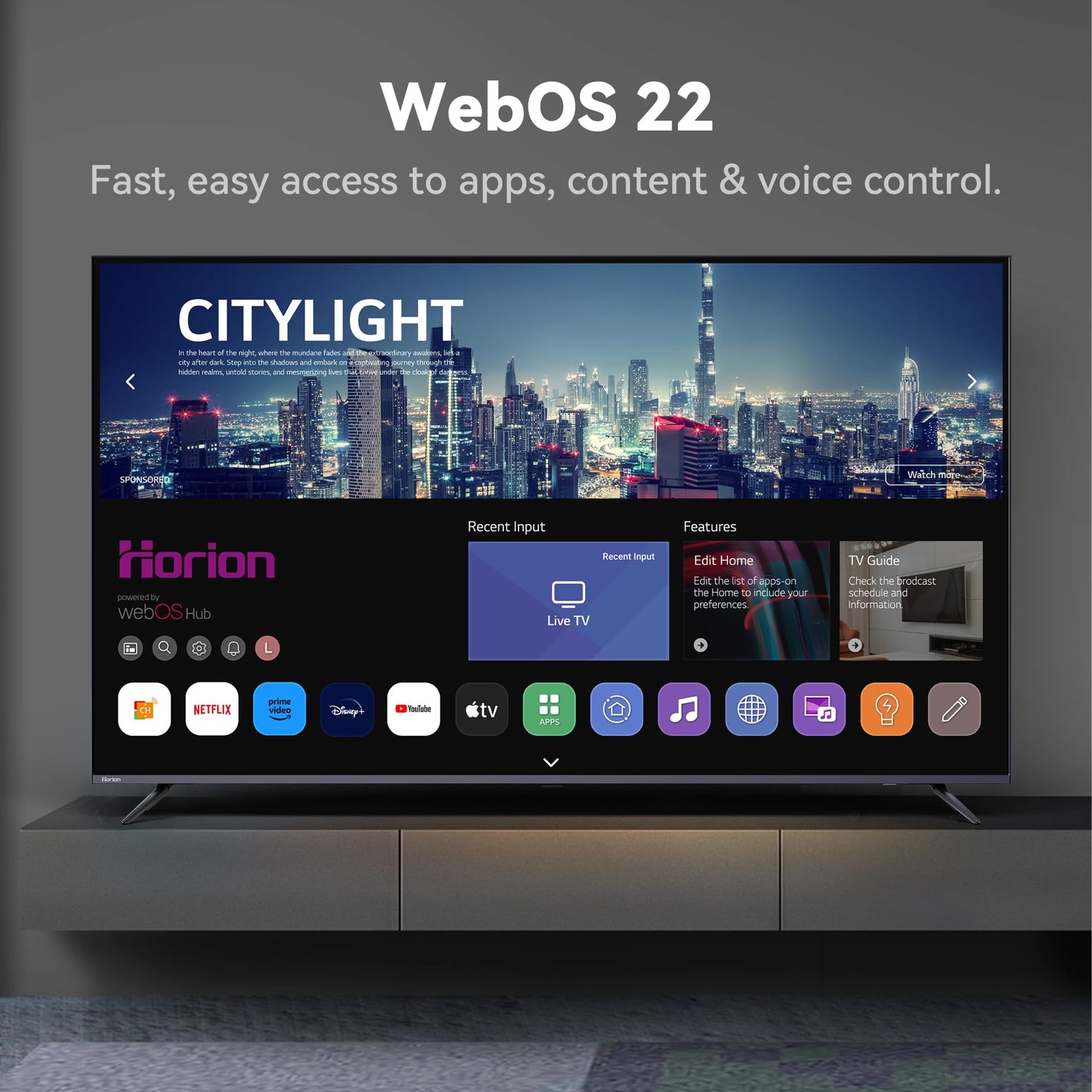 HORION 43 inch Smart TV, 4K UHD LED TV with WebOS 22, Ultra Slim Television with Mega Contrast, HDR10, Dolby Audio - Streaming Live, Bluetooth, Hdmi, WiFi ((P6D Series, 2025)