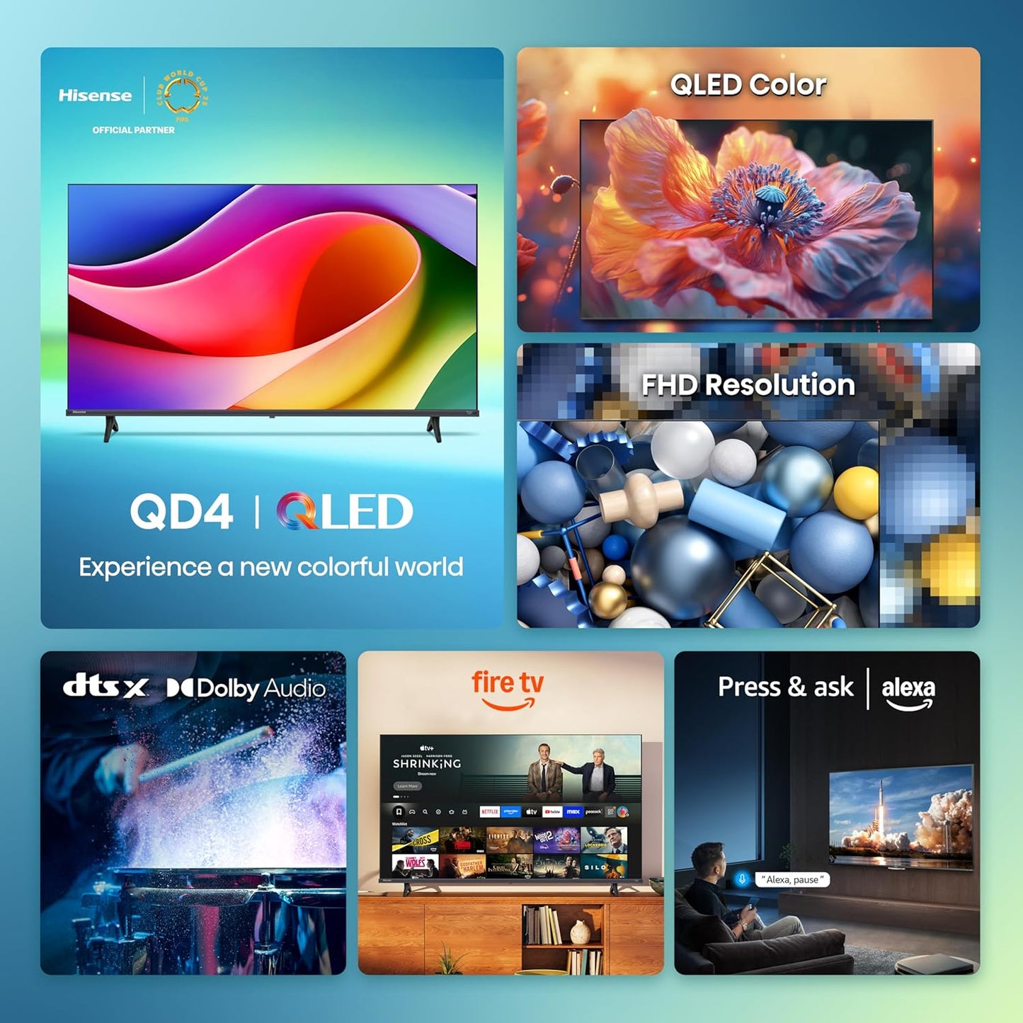 Hisense 40-Inch Class QD4 Series QLED FHD Smart Fire TV (40QD4QF, 2025 Model) - Quantum Dot Color, DTS Virtual: X, Alexa Built in, Slim Bezel Design