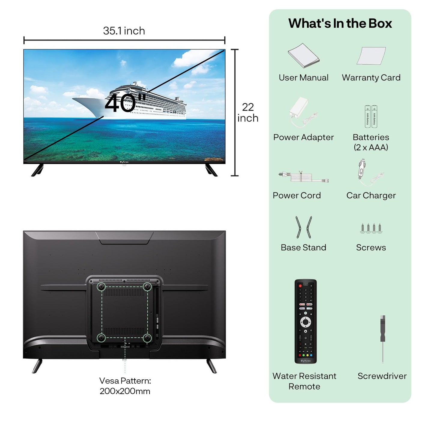 SYLVOX 12 Volt TV, 22" Smart RV TV w/DVD Player | 1080P Full HD, Wide Viewing Angle, ATSC Tuner, HDMI & USB, AC/DC Powered for RV, Boat, Yacht, Beach House, or Home