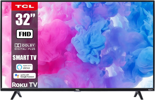 TCL 32-Inch Class -Series FHD LED Smart Roku TV + Wall Mount Works with Siri Alexa and Hey Google (Renewed)