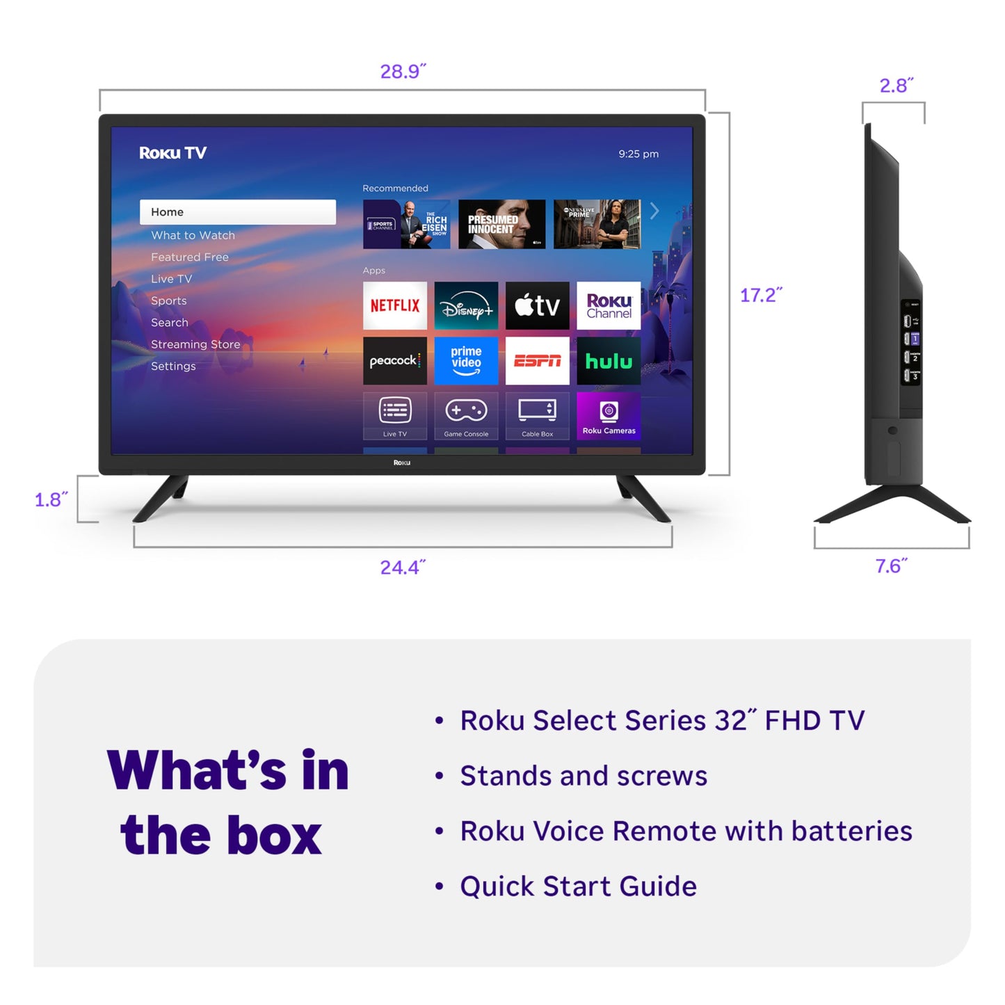 Roku Smart TV 2025 – 32-Inch Select Series, 720p HD TV – RokuTV with Voice Remote – Flat Screen LED Television with Wi-Fi for Streaming Live Local News, Sports, Family Entertainment - Amazon Exclusive