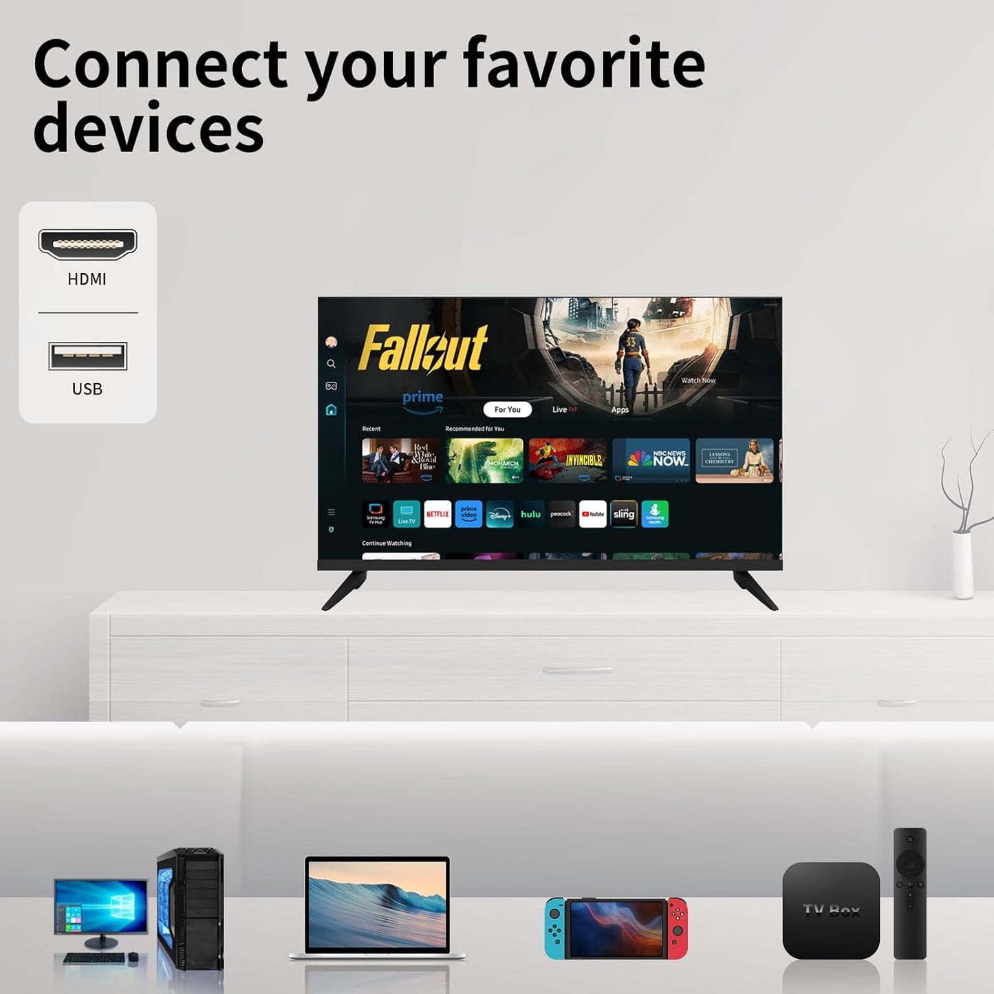 ATYME 32-inch 720p HD LED Smart TV Powered by Samsung Tizen Os,Samsung App Store Inside, Netflix,Disney+, Flat Screen 1*USB 3* HDMI 1*VGA ARC Dual Channel 8W (2024 Model)