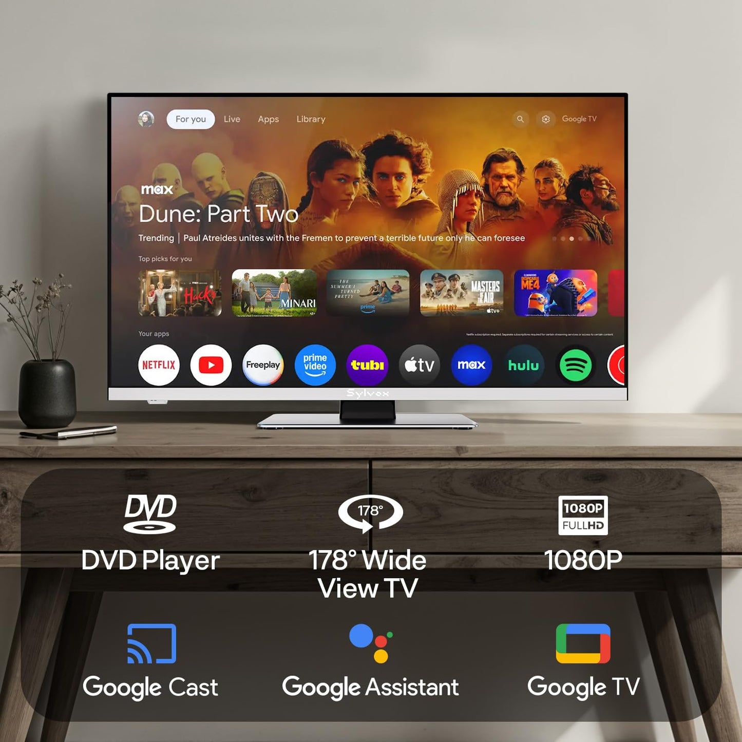 SYLVOX 12 Volt TV, 22" Smart RV TV w/DVD Player | 1080P Full HD, Wide Viewing Angle, ATSC Tuner, HDMI & USB, AC/DC Powered for RV, Boat, Yacht, Beach House, or Home