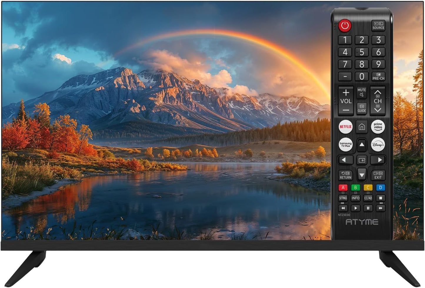 ATYME 32-inch 720p HD LED Smart TV Powered by Samsung Tizen Os,Samsung App Store Inside, Netflix,Disney+, Flat Screen 1*USB 3* HDMI 1*VGA ARC Dual Channel 8W (2024 Model)