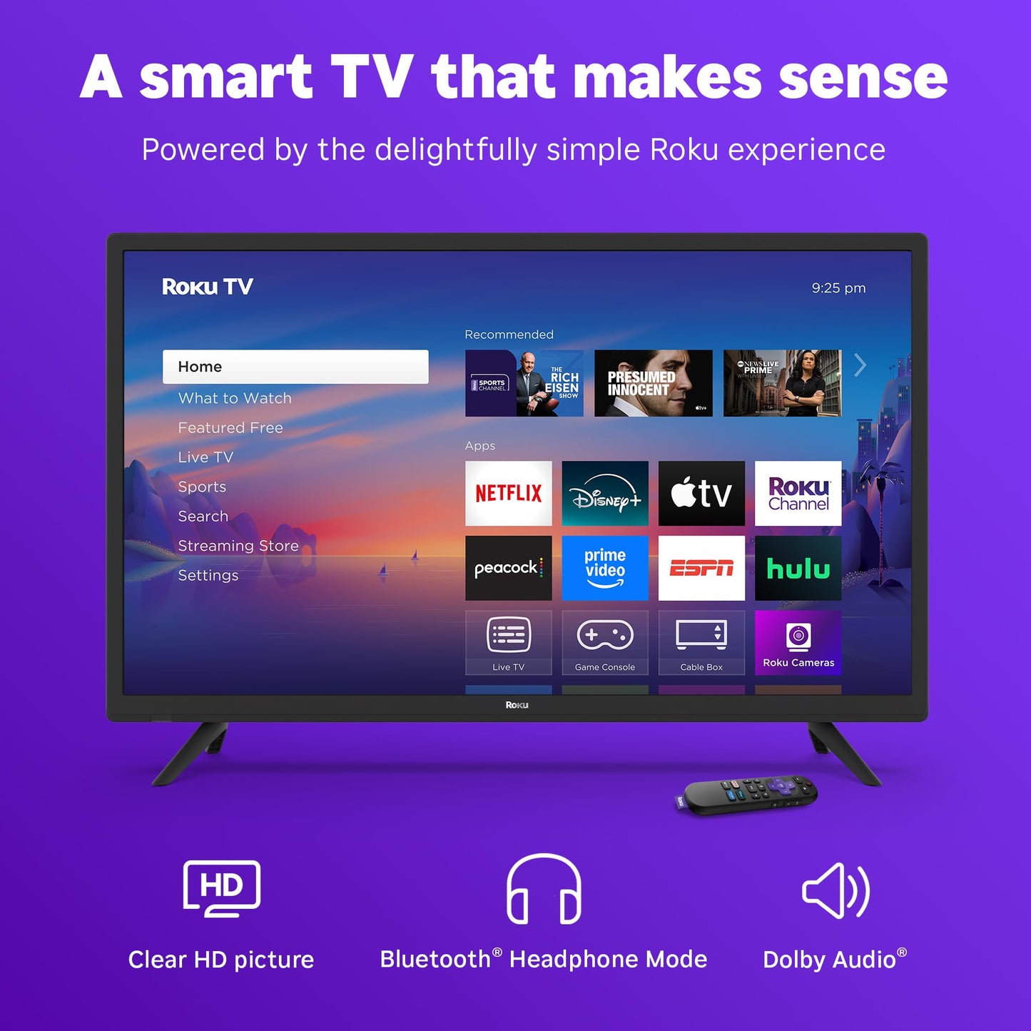 Roku Smart TV 2025 – 32-Inch Select Series, 720p HD TV – RokuTV with Voice Remote – Flat Screen LED Television with Wi-Fi for Streaming Live Local News, Sports, Family Entertainment - Amazon Exclusive