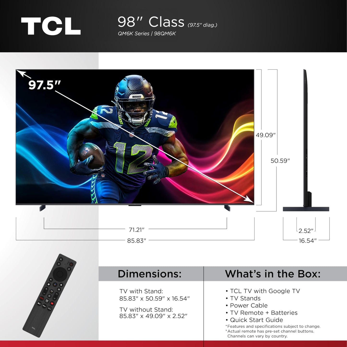 TCL 75-Inch Class QM6K Series QD-Mini LED 4K UHD Google Smart TV Best Value Mini-LED TV - QLED, 144hz, 288hz Gaming Rate, High Contrast Screen, Onkyo Audio, Dolby Atmos (75QM6K, 2025 Model)