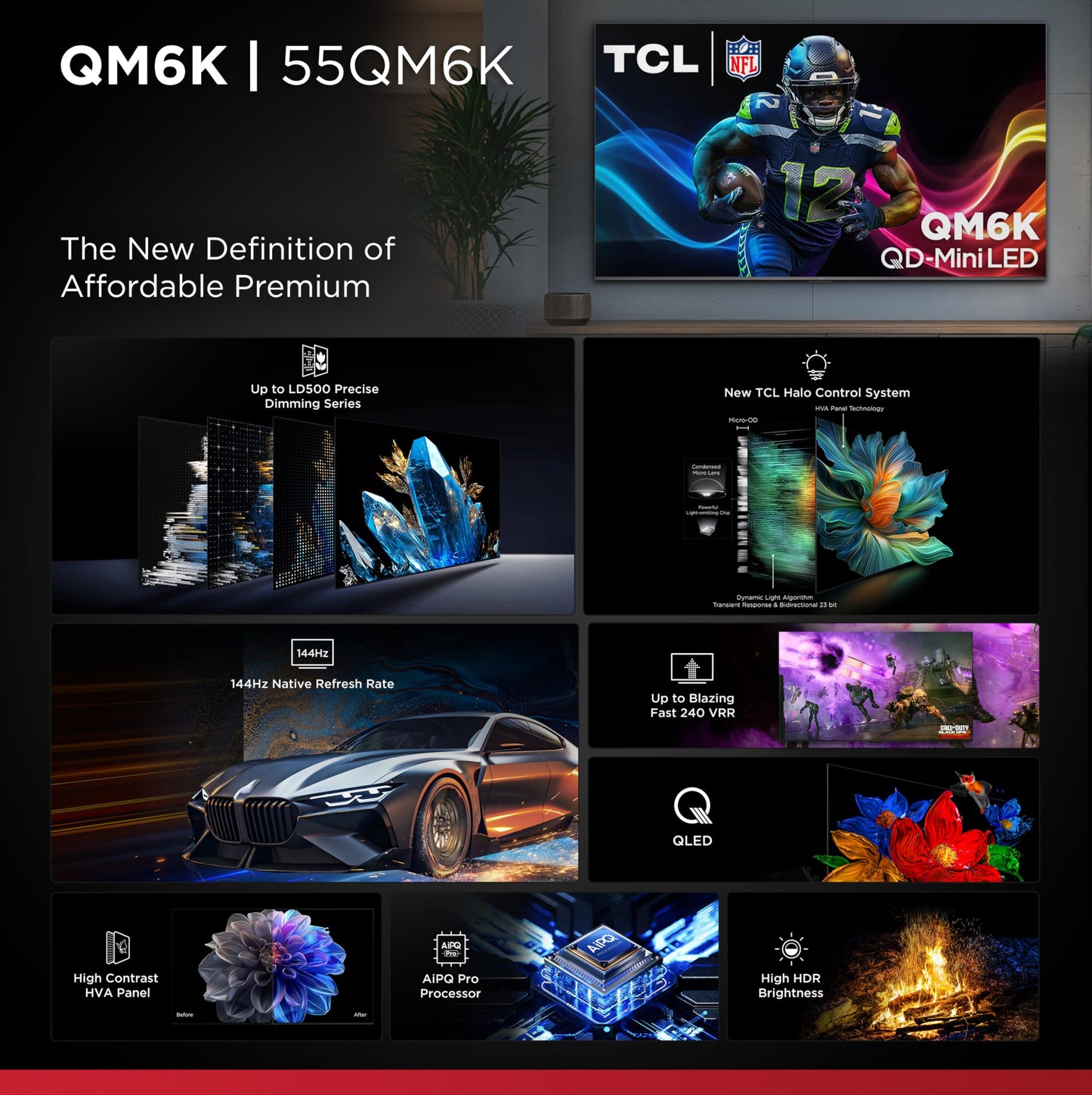 TCL 75-Inch Class QM6K Series QD-Mini LED 4K UHD Google Smart TV Best Value Mini-LED TV - QLED, 144hz, 288hz Gaming Rate, High Contrast Screen, Onkyo Audio, Dolby Atmos (75QM6K, 2025 Model)