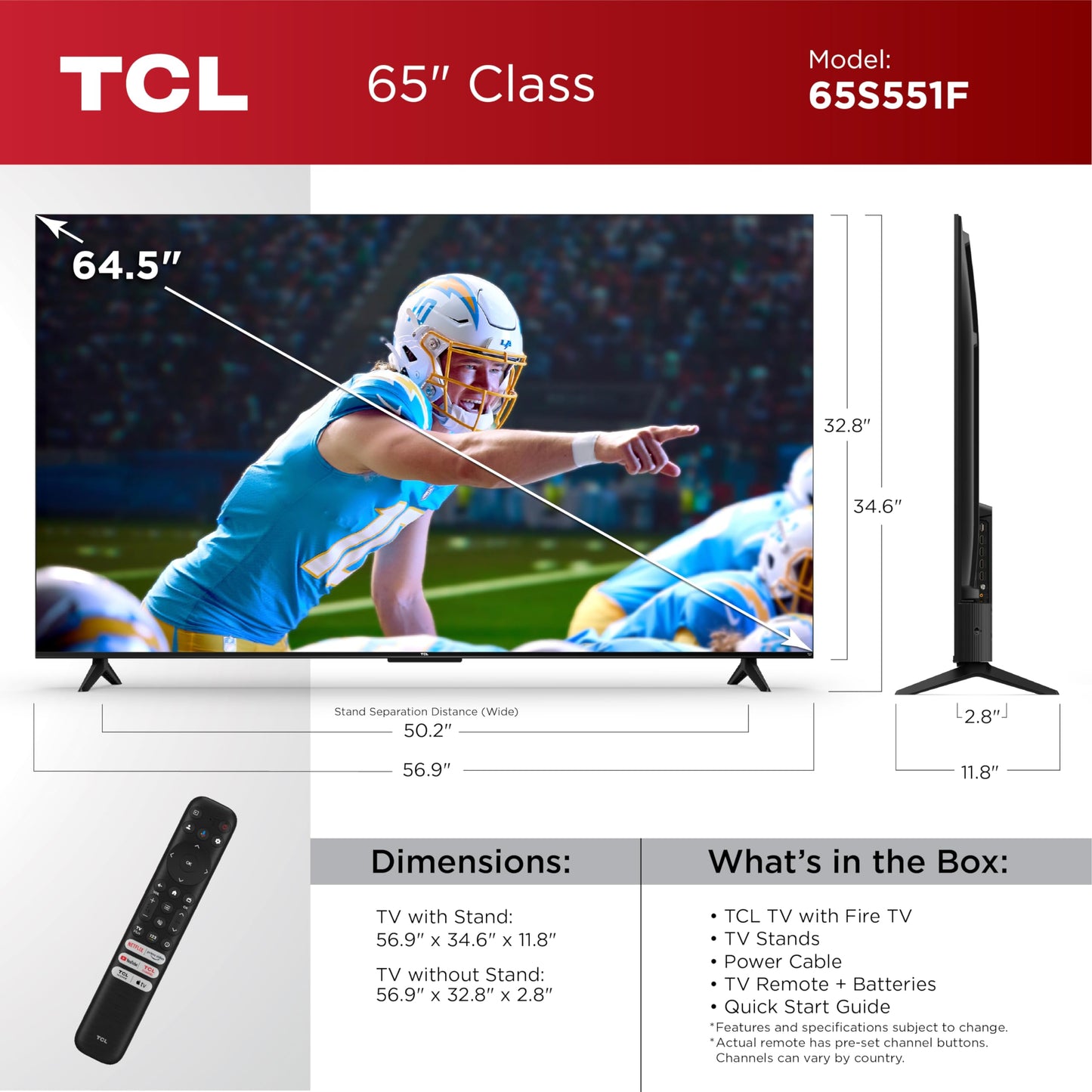 TCL 55-Inch Class S5 UHD 4K LED Smart TV with Fire TV (55S551F, 2024 Model), Dolby Vision, HDR PRO+, Dolby Atmos, Alexa Built-in with Voice Remote, Apple AirPlay 2 Compatibility, Streaming Television