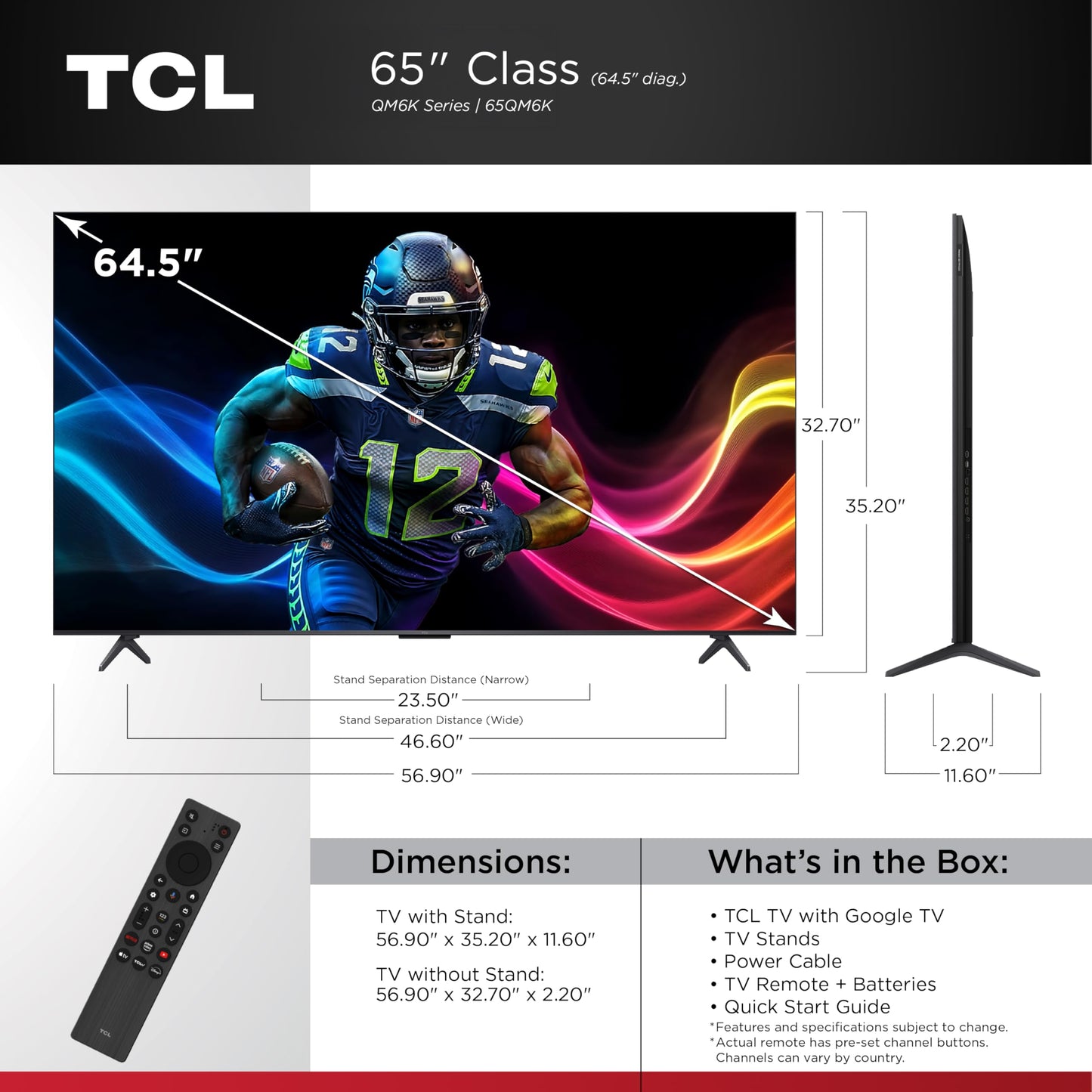 TCL 75-Inch Class QM6K Series QD-Mini LED 4K UHD Google Smart TV Best Value Mini-LED TV - QLED, 144hz, 288hz Gaming Rate, High Contrast Screen, Onkyo Audio, Dolby Atmos (75QM6K, 2025 Model)