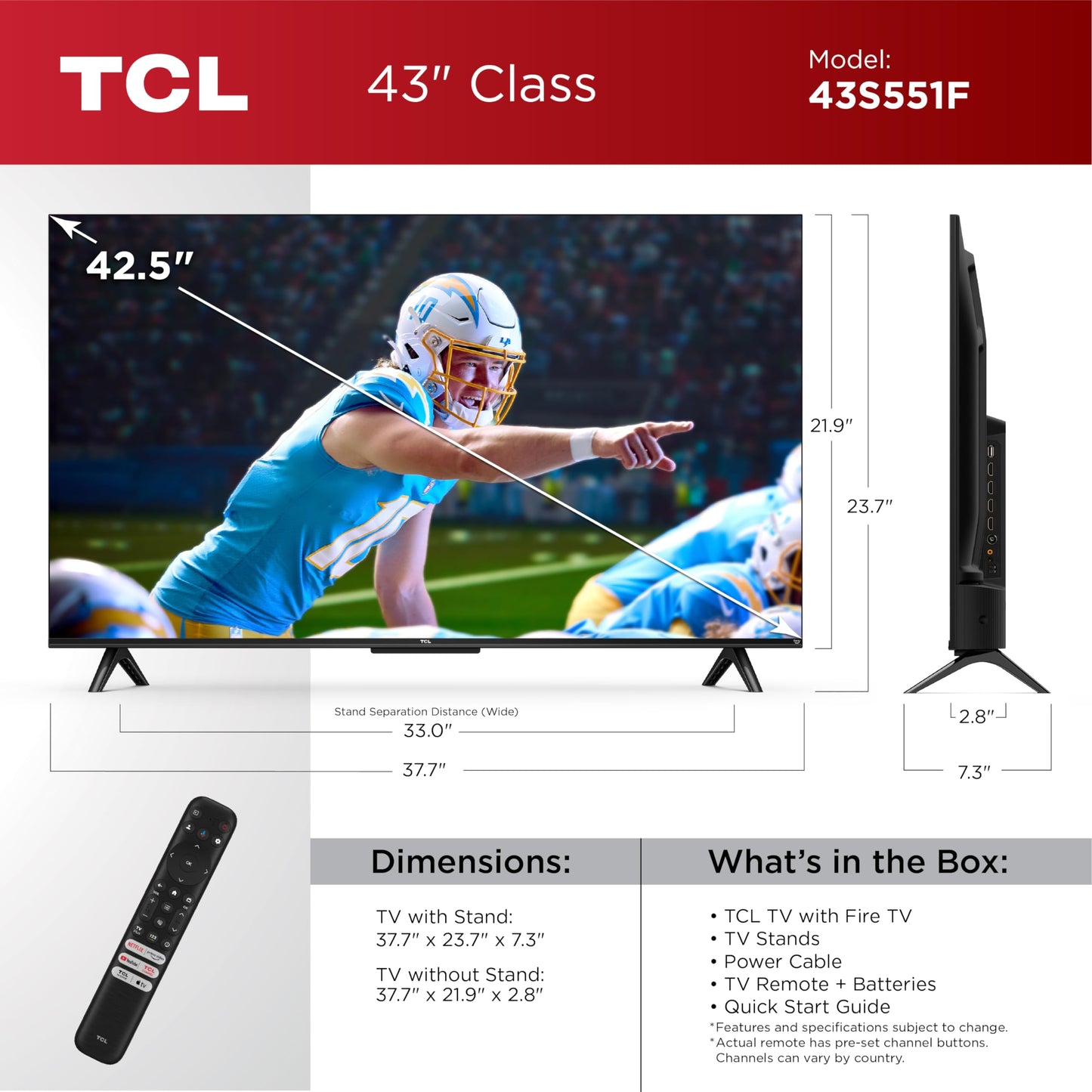 TCL 55-Inch Class S5 UHD 4K LED Smart TV with Fire TV (55S551F, 2024 Model), Dolby Vision, HDR PRO+, Dolby Atmos, Alexa Built-in with Voice Remote, Apple AirPlay 2 Compatibility, Streaming Television